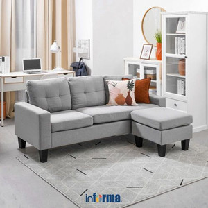 Informa - Albris Sofa Sudut Fabric - Abu-Abu