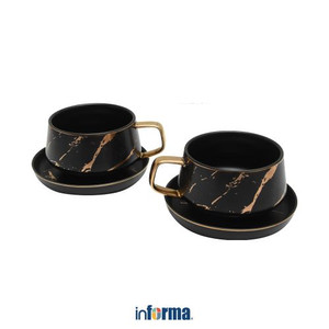 Informa - Appetite 360 Ml Set 2 Pcs Cangkir & Saucer Marbel - Hitam