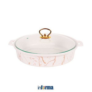 Informa - Appetite 33 Cm Wadah Saji Casserole Round Marble - Putih