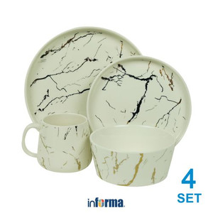 Informa - Appetite Set 16 Pcs Abbey Perlengkapan Makan Marble - Putih