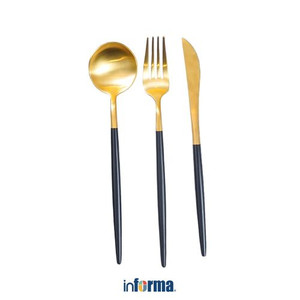 Informa - Appetite Set 4 Pcs Dill Alat Makan Dengan Pisau - Gold/Hitam