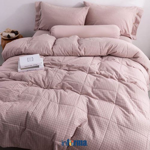 Informa - Linotela King Set 6 Pcs Seprai Katun Yarn Dyed - Pink