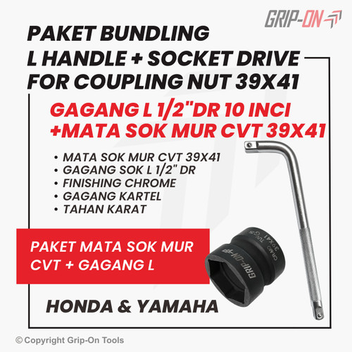 GRIP-ON PAKET MATA SOK MUR CVT 39X41 DAN GAGANG L 1/2" DR 10 INCH