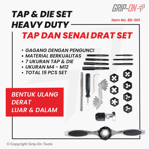 GRIP-ON TAP & DIE SET HEAVY DUTY / TAP DAN SENAI DRAT SET