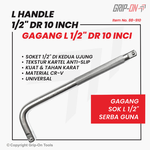 GRIP-ON L HANDLE 1/2" DR 10 INCH GAGANG SOK L 1/2" DR 10 INCH CR-V