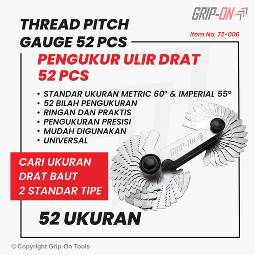 GRIP-ON THREAD PITCH GAUGE 52 PCS ALAT UKUR ULIR DRAT 52 PCS