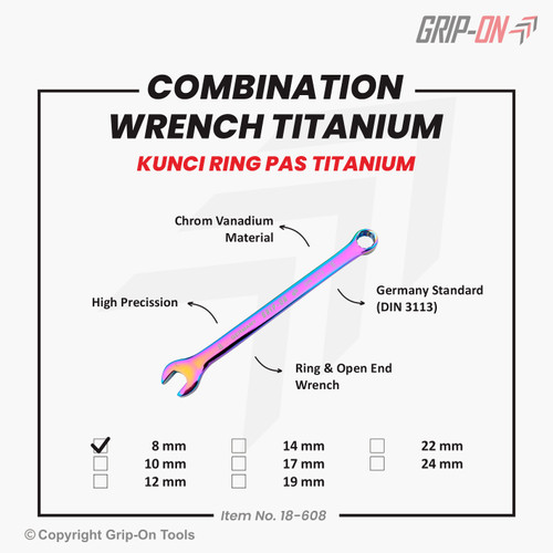 GRIP-ON COMBINATION WRENCH TITANIUM KUNCI RING PAS 2 IN 1 MULTIFUNGSI