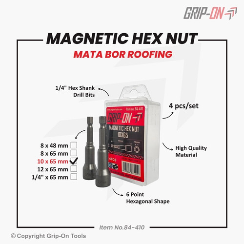 GRIP-ON MAGNETIC HEX NUT (1 BOX) / BAUT MATA BOR ROOFING / NUT SETTER