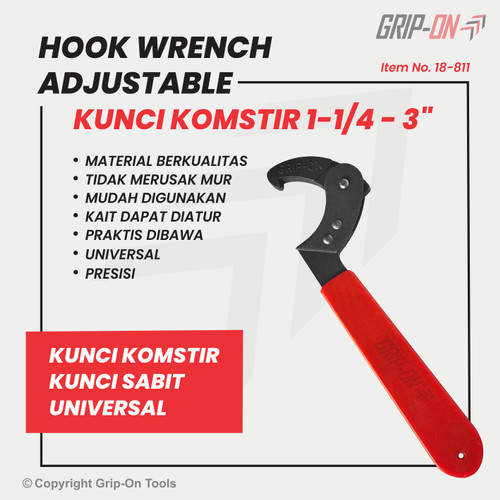 KUNCI KOMSTIR / HOOK WRENCH ADJUSTABLE 1/4" - 3" AZOTISING GRIP ON