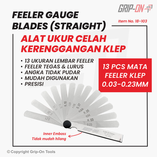 GRIP-ON ALAT UKUR CELAH FEELER FULLER GAUGE 13 BLADES 0.03 - 0.23 MM