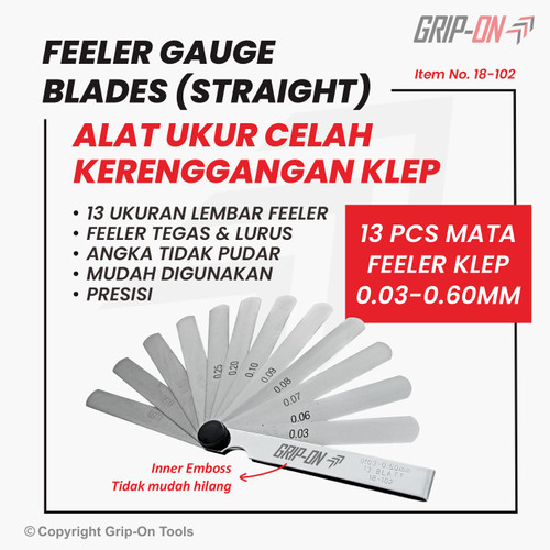 GRIP-ON ALAT UKUR CELAH FEELER FULLER GAUGE 13 BLADES 0.03 - 0.60 MM