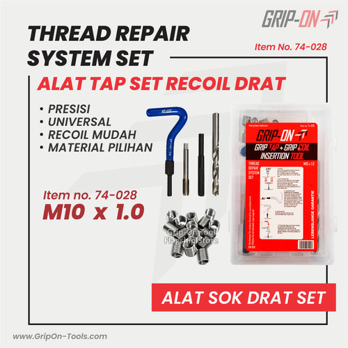 GRIP-ON THREAD REPAIR SYSTEM SET COIL THREAD REPAIR KIT SIZE 10 x 1.0