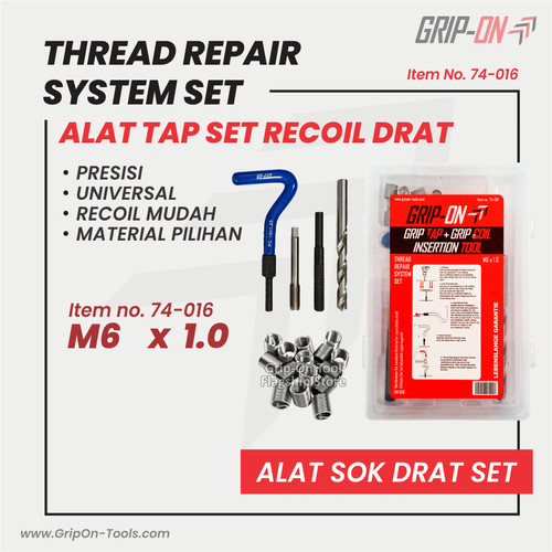 GRIP-ON THREAD REPAIR SYSTEM SET COIL THREAD REPAIR KIT SIZE 6 x 1.0