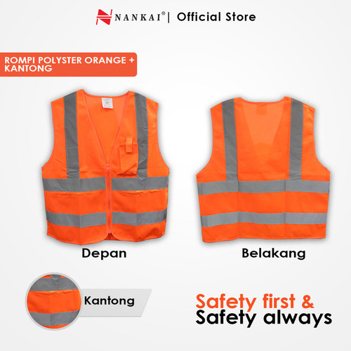 Rompi Safety Proyek / Pengaman Polyster Kantong Orange Nankai