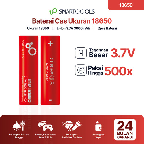 Baterai Isi Ulang 2pcs Smartoools 18650 3000mAh Rechargeble Battery