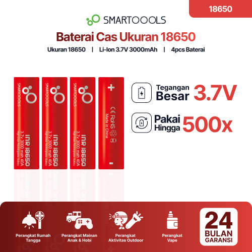 Baterai Isi Ulang 4pcs Smartoools 18650 3000mAh Rechargeble Battery