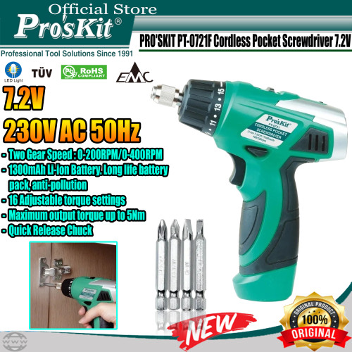 MESIN OBENG CORDLESS PRO'SKIT PT-0721F 7.2V (230V AC 50HZ) ORI Proskit