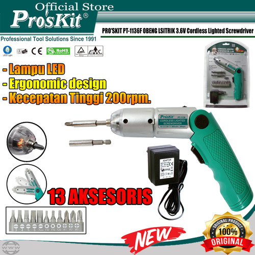 OBENG LSITRIK PROSKIT PT-1136F 3.6V Cordless Lighted Screwdriver ORI