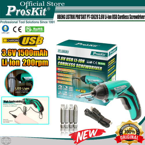 Proskit Obeng Set Listrik PRO'SKIT PT-1362U USB Baterai Li-Ion 3.6V OR