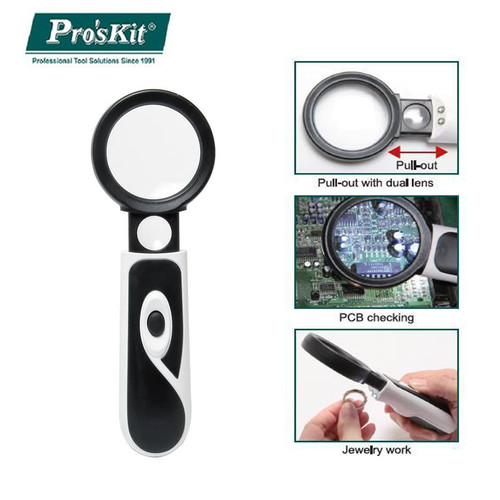 Kaca Pembesar Proskit MA-023 3.5 / 20X Handheld LED Light Magnifier