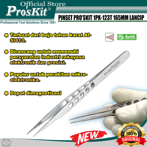 Pinset PRO'SKIT 1PK-123T 165MM Lancip 5 Lubang ORIGINAL