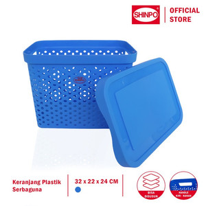 SHINPO Keranjang Plastik Serbaguna 32 x 22 CM Dengan Tutup SPO-SIP-257