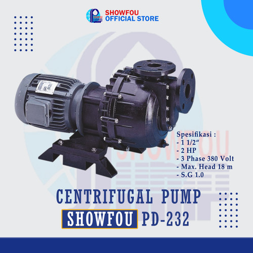 SHOWFOU CENTRIFUGAL PUMP PD-232 2 HP, 3 Phase 1.5 kWatt 1-0.5 Inch