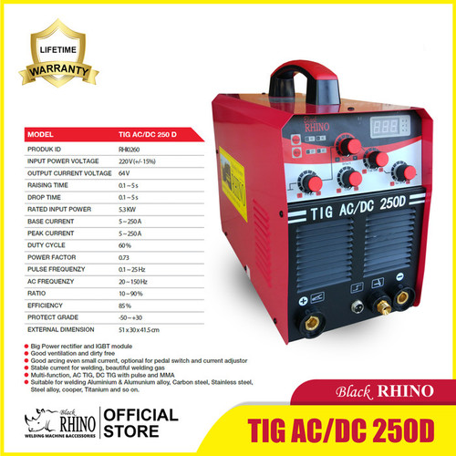 Mesin Las Black RHINO TIG AC/DC 250D 1 PH