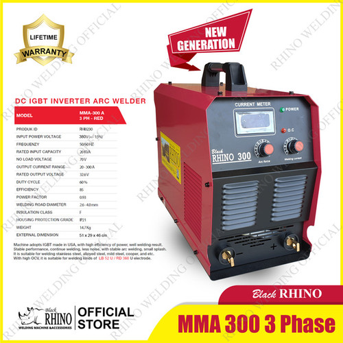 Mesin Las Black RHINO MMA 300 A 3Phase NEW GEN