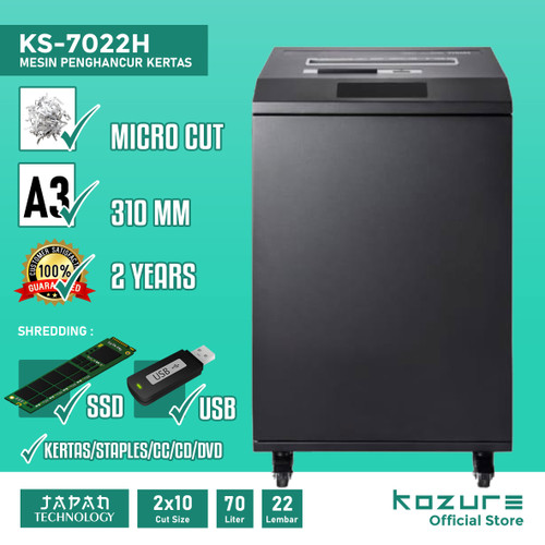 Paper Shredder Kozure KS-7022H Penghancur Kertas USB SSD CC CD/DVD