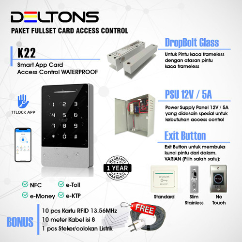 Deltons K22 Paket Smart APP Door Access Control Card 13.56MHz Dropbolt