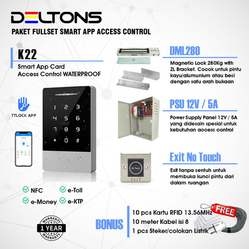 Deltons Paket Smart Access Control Door K22 Waterproof EM Lock RFID