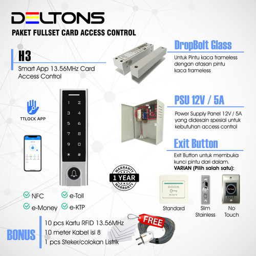 Paket Smart Door Access Control H3 RFID Card 13.56MHz Dropbolt Lock