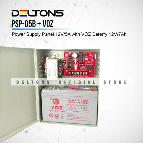 Power Supply Panel 12V 5A dan Battery Baterai Aki 12V 7Ah