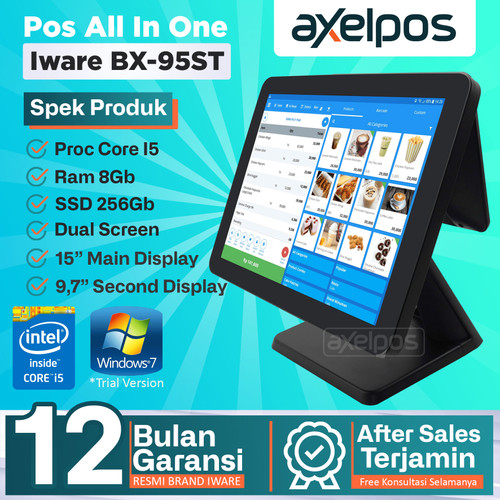 Pos All In One Mesin Kasir Touchscreen  Dual Display Intel Core I5 Ram 8Gb / Ssd 256Gb Iware BX9ST