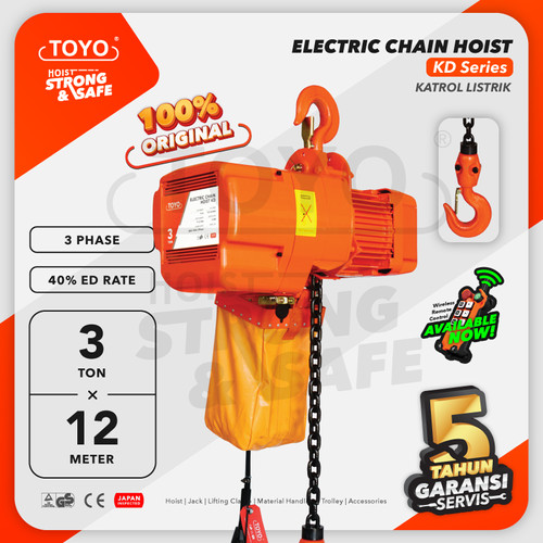 Electric Chain Hoist 3 Ton x 12 Meter KD Series TOYO