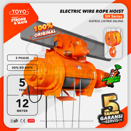 Electric Wire Rope Hoist 5 Ton x 12 Meter SH Series TOYO