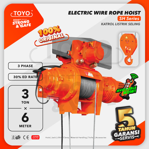 Electric Wire Rope Hoist 3 Ton x 6 Meter SH Series TOYO