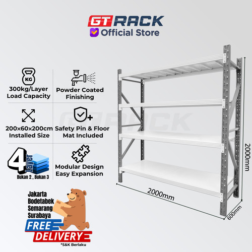 RAK BESI 300KG 4 TINGKAT 2 METER RACK GUDANG SUSUN KOSMETIK SPAREPART