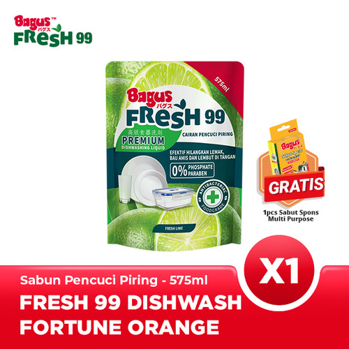 Bagus Fresh99 Premium Anti Bacterial Dish Washing Liquid Pouch 575ml