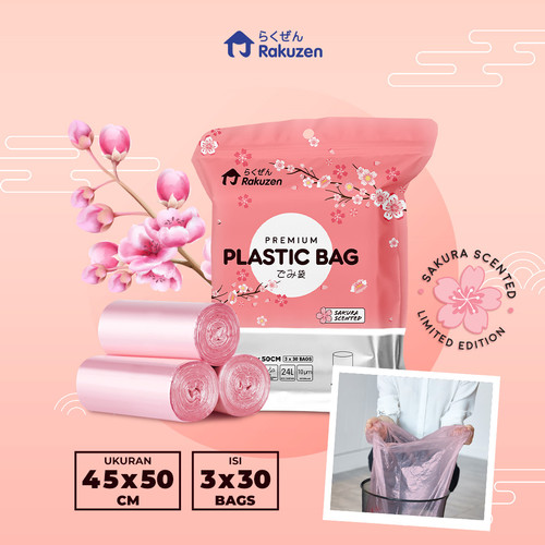 Rakuzen Premium Plastic Bag - Kantong Sampah 45 x 50 - Sakura Edition