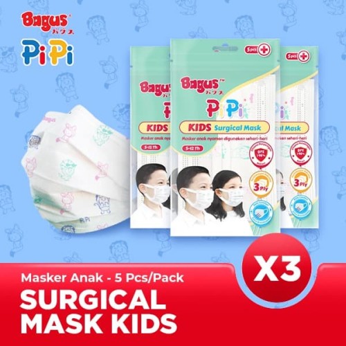 [Triple Pack] Bagus PiPi Kids Surgical Mask 5 pcs - Masker Medis Anak