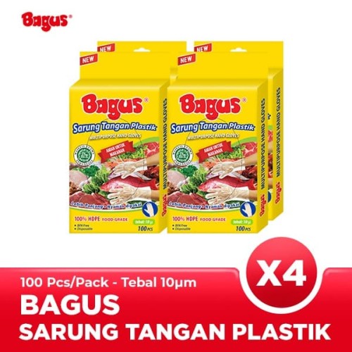 [ QUAD PACK ] Bagus Sarung Tangan Plastik 10 µ 100 pcs [ 4 pcs ]