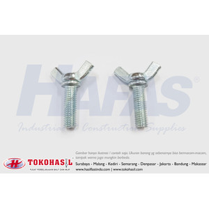 Wing Bolt M10 x 40 - P1.50, putih (Baut Kuping / Kupu-kupu) ECERAN