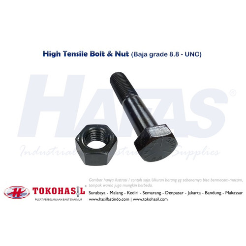 Baut & Mur Baja 8.8 UNC 1/4 x 4" - 20T, HALF