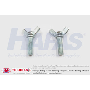 Wing Bolt M8 x 25 - P1.25, Putih (Baut kuping / kupu-kupu) ECERAN