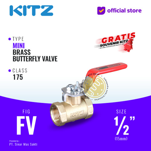 Mini Butterfly Valve Brass KITZ Fig. FV , 1/2" - 15A - 15mm , Drat / Screw