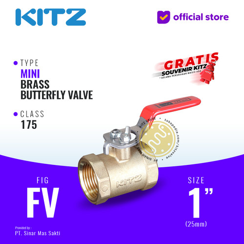 Mini Butterfly Valve Brass KITZ Fig. FV , 1" - 25A - 25mm , Drat / Screw