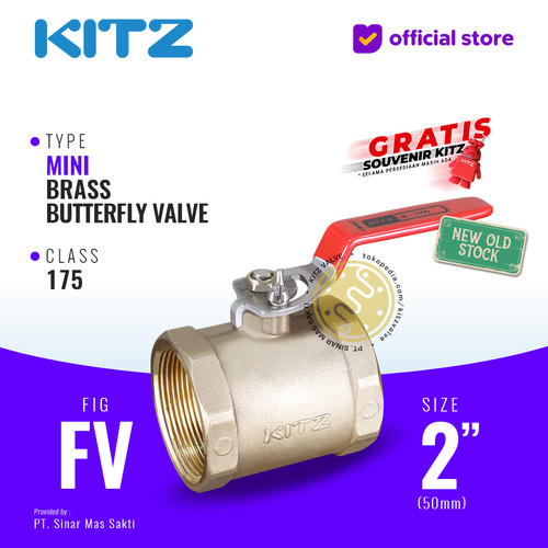 Mini Butterfly Valve Brass KITZ Fig. FV , 2" - 50A - 50mm , Drat / Screw