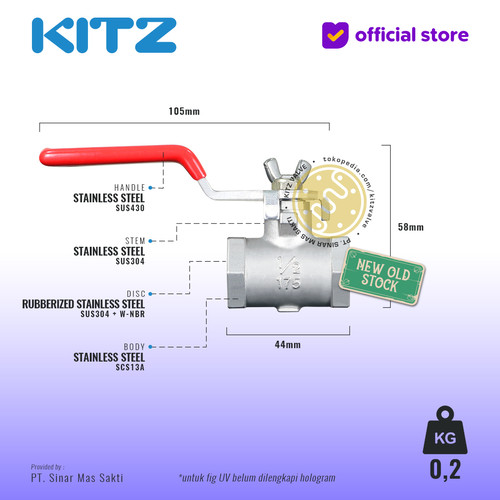 Mini Butterfly Valve SUS304 KITZ Fig. UV , Drat / Screw